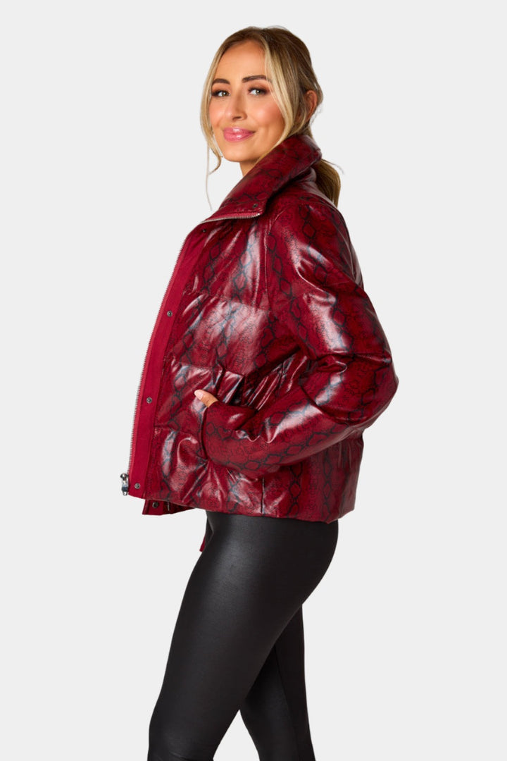 Addison Puffer Jacket - Red Snake