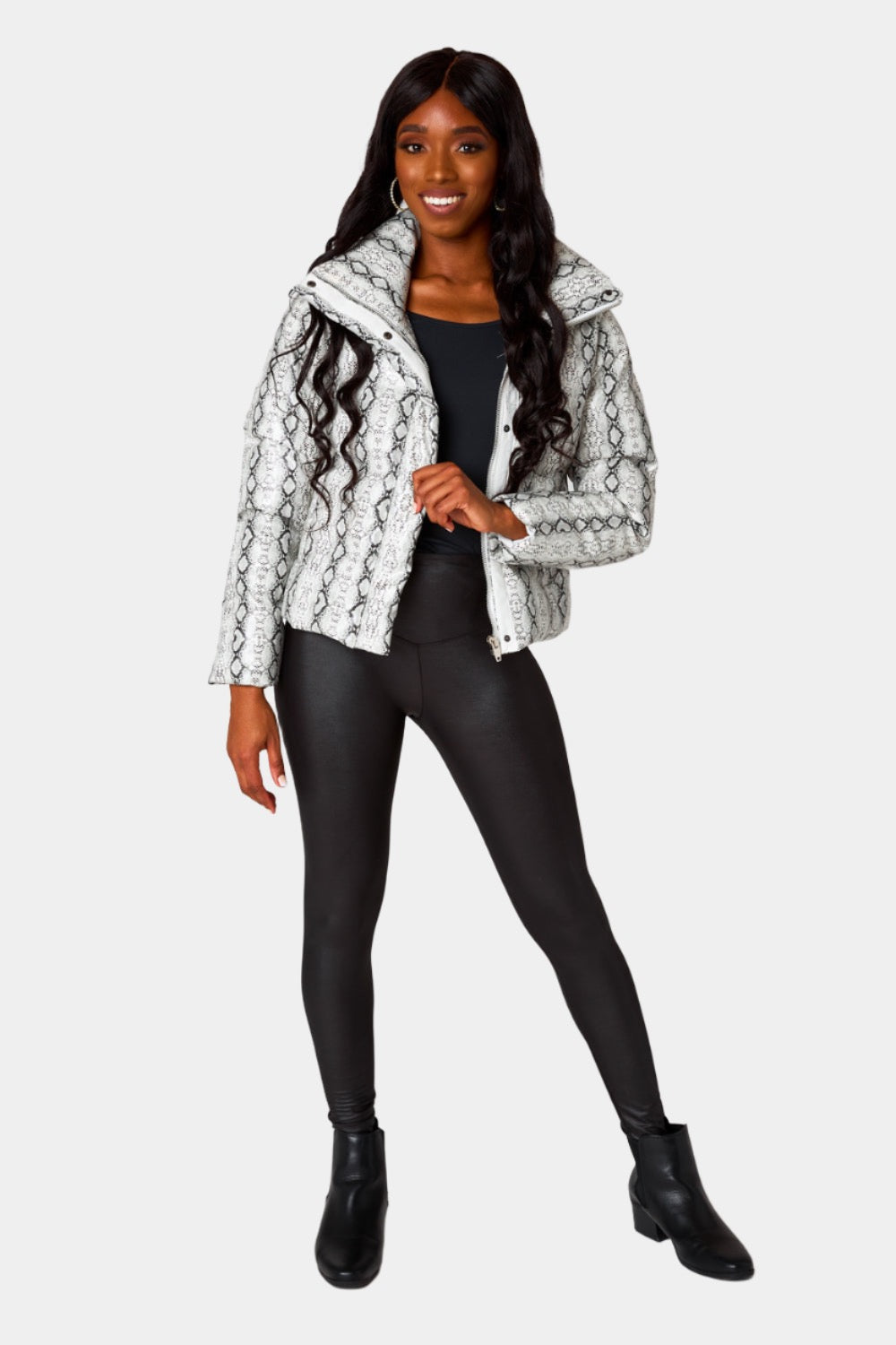 Addison Puffer Jacket - White Snake