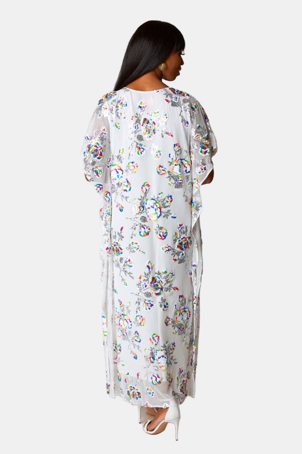 Atlas Sequin Caftan Maxi Dress - White Sangria