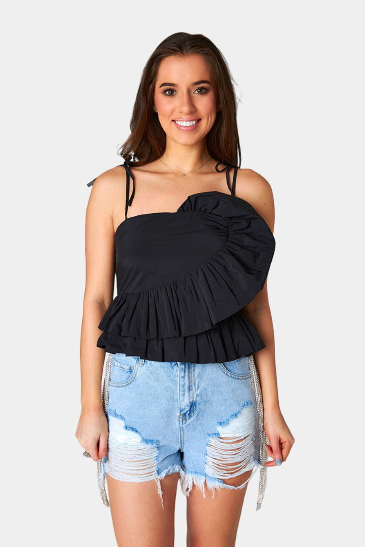 Beck Ruffle Tank Top - Black