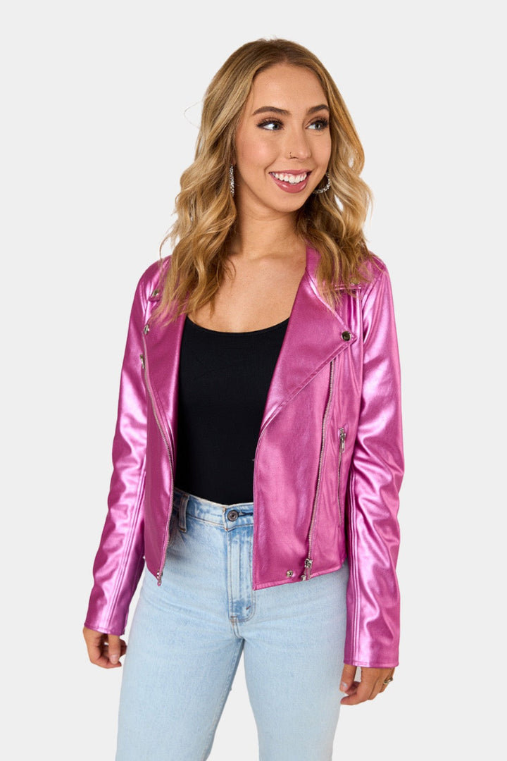 Dani Vegan Leather Jacket - Magenta