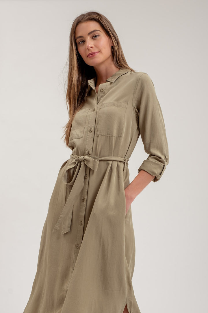 BUTTON DOWN SHIRT MIDI DRESS