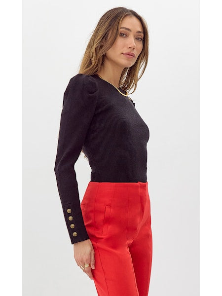 DANI BUTTON SLEEVE SWEATER