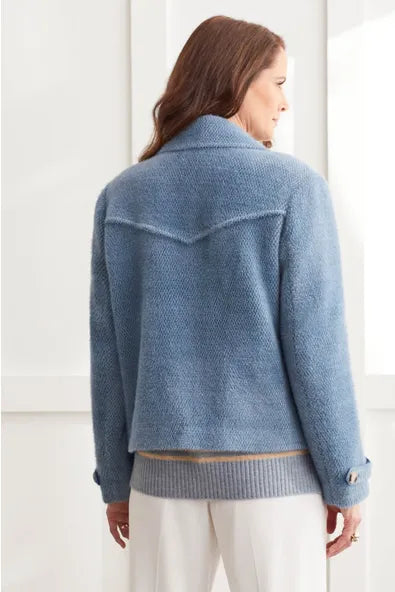 Double-breasted Bouclé Jacket - Blue - Ladies