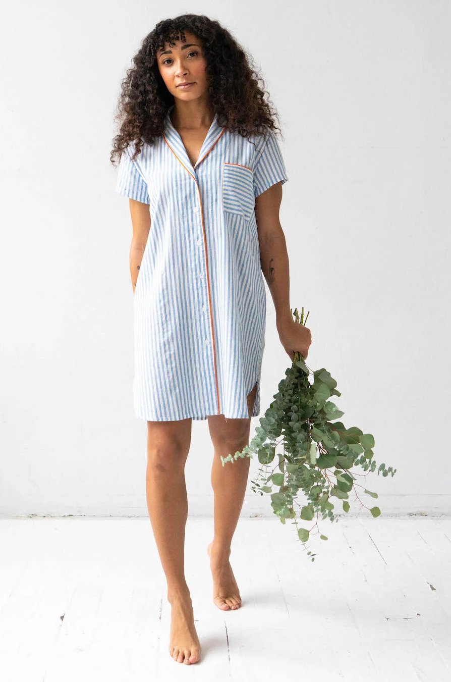 Shawl Collar Striped Boyfriend Shirt