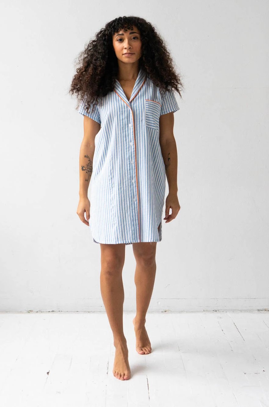 Shawl Collar Striped Boyfriend Shirt