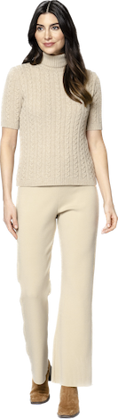 Domenique Milano-Knit Boot Leg Pants; Warm Beige