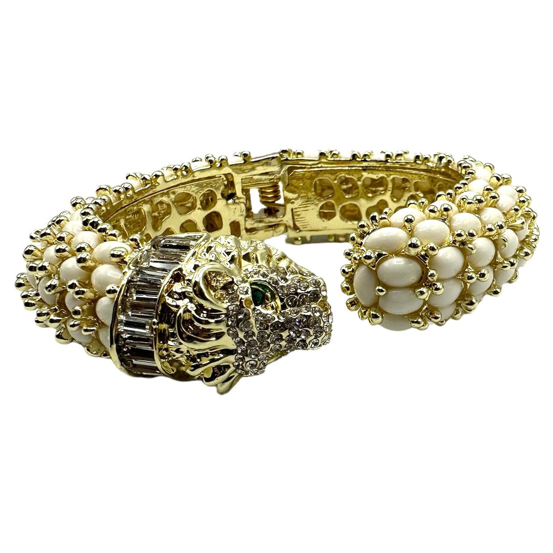 Leopard Hinged Bracelet in White