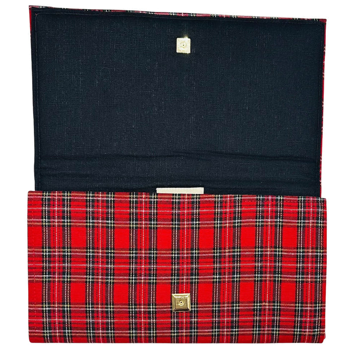 Plaid Clutch with Gold Bow