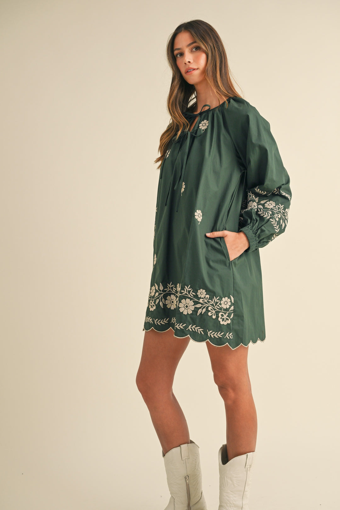 EMBROIDERY LONG SLEEVE DRESS