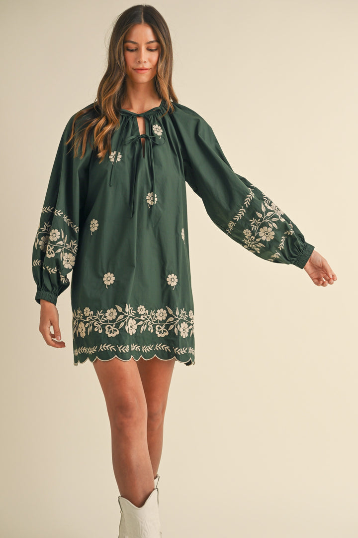 EMBROIDERY LONG SLEEVE DRESS