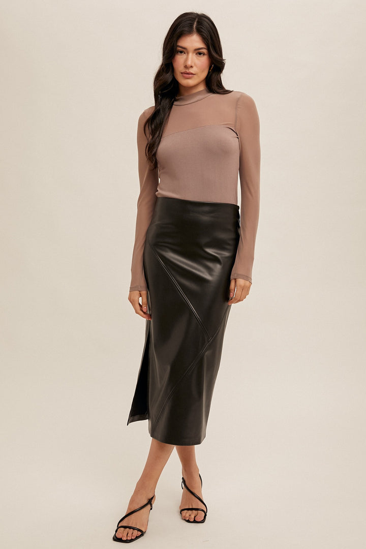 FAUX LEATHER MIDI SKIRT