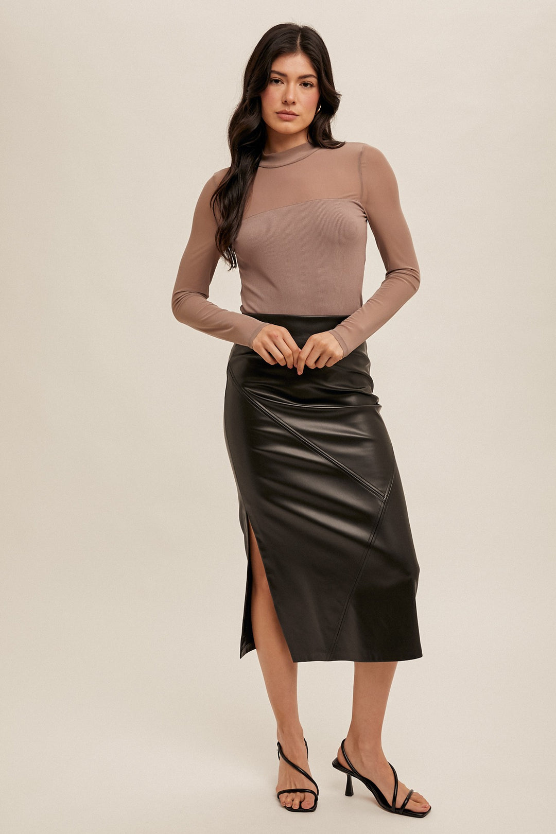 FAUX LEATHER MIDI SKIRT