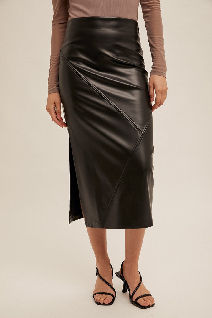 FAUX LEATHER MIDI SKIRT