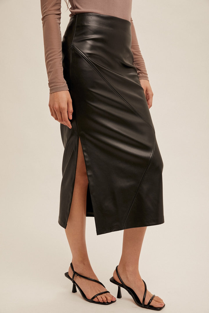 FAUX LEATHER MIDI SKIRT