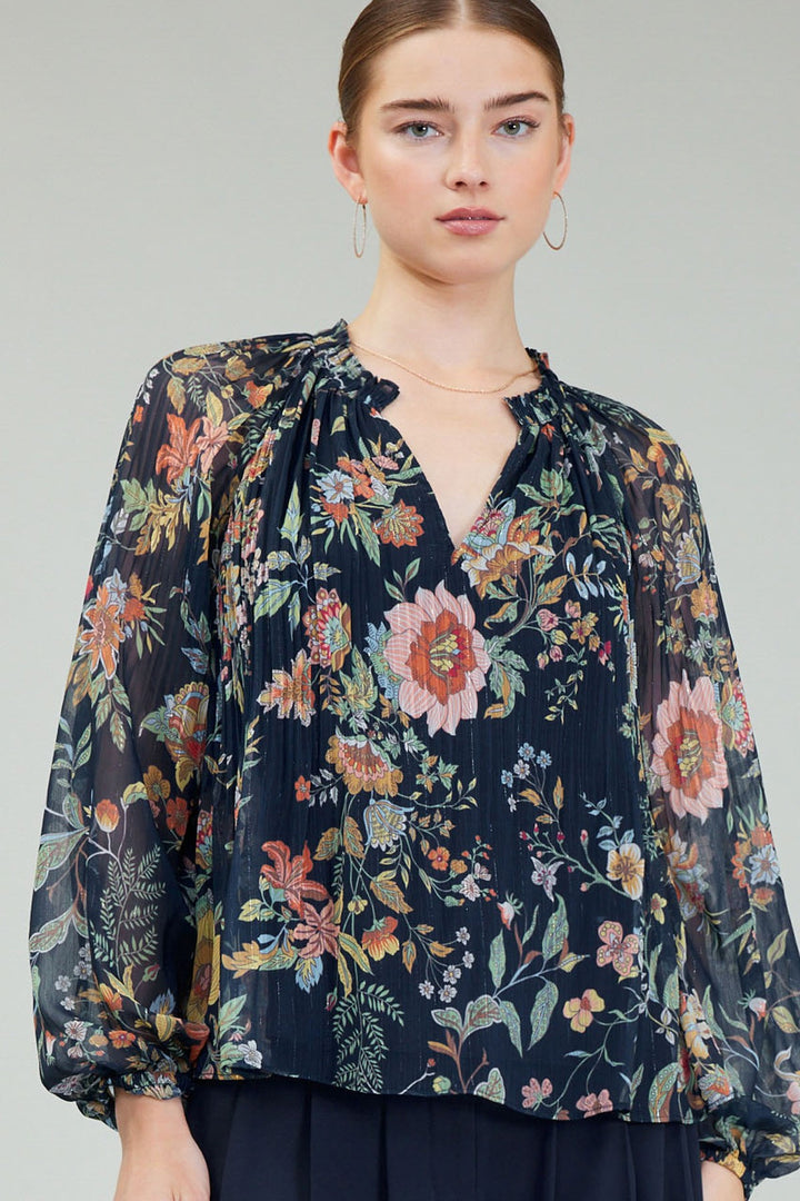 FLORAL PRINTED PLEATED BLOUSE