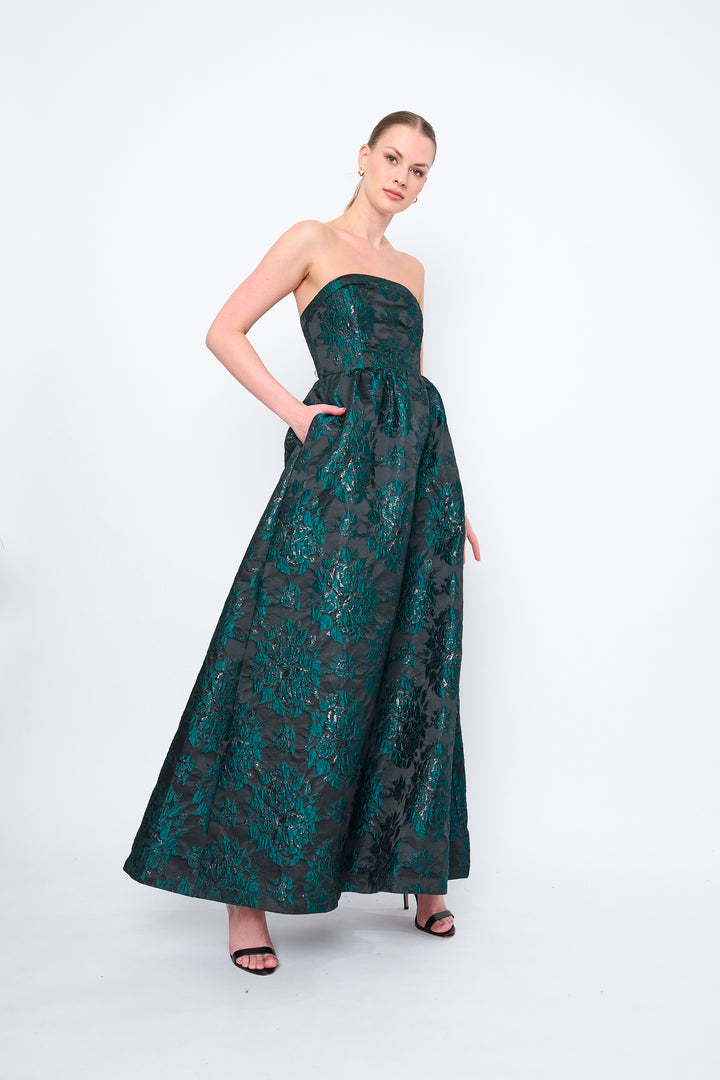 STRAPLESS BROCADE BALL GOWN