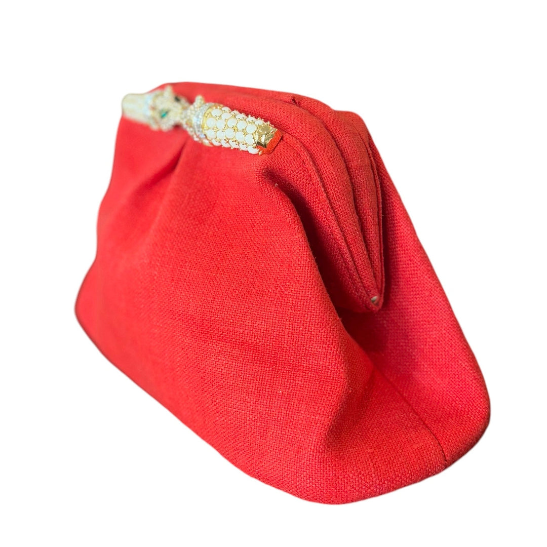 Red Pouch with White Smooching Leopards