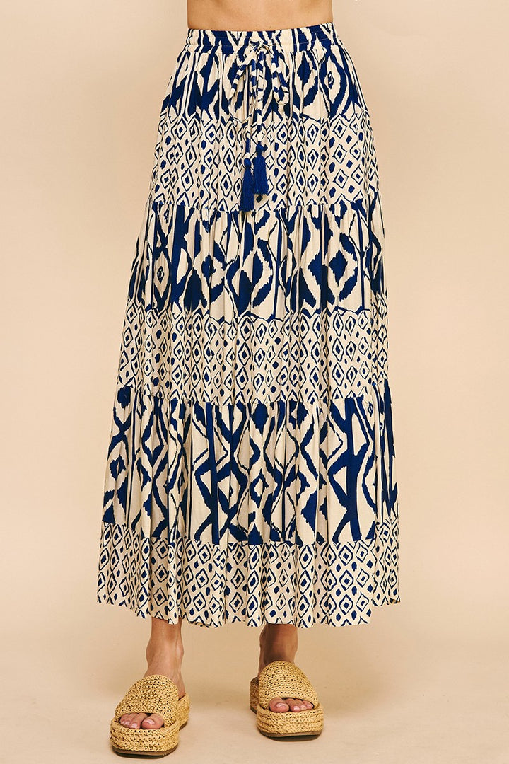 GEO PRINT TIER MAXI SKIRT