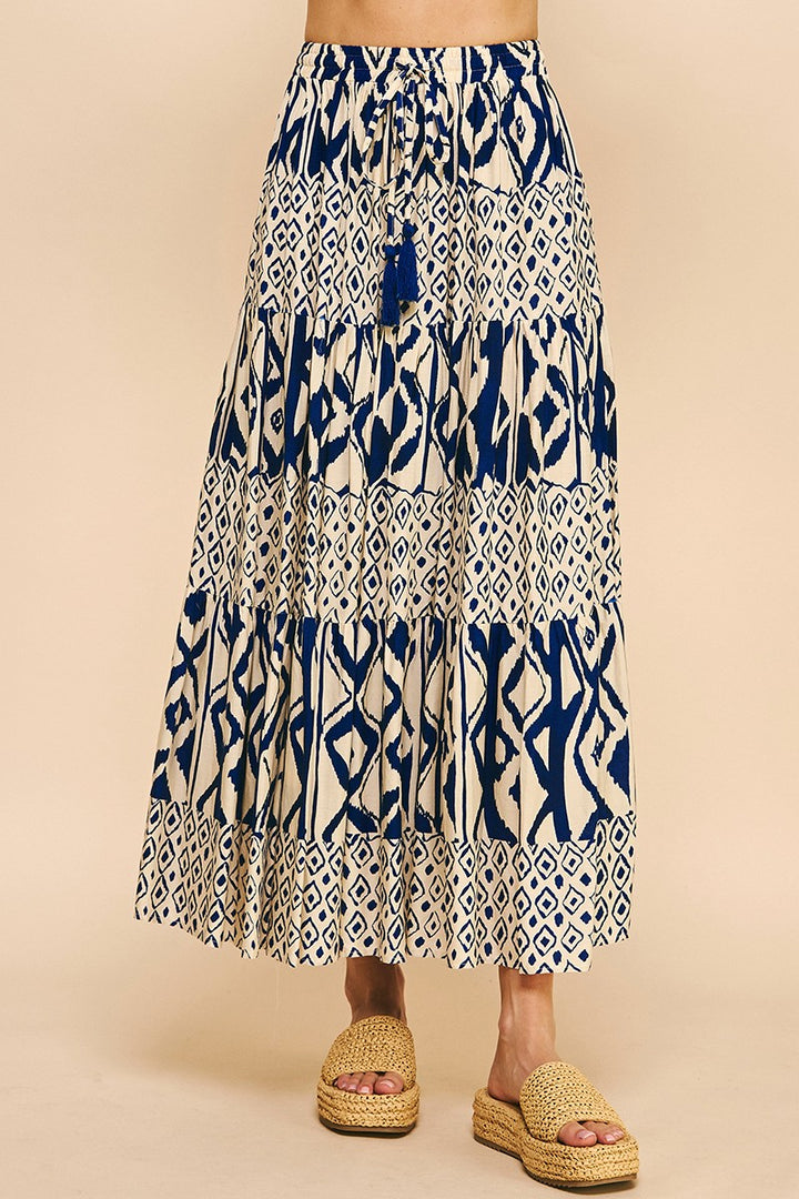 GEO PRINT TIER MAXI SKIRT