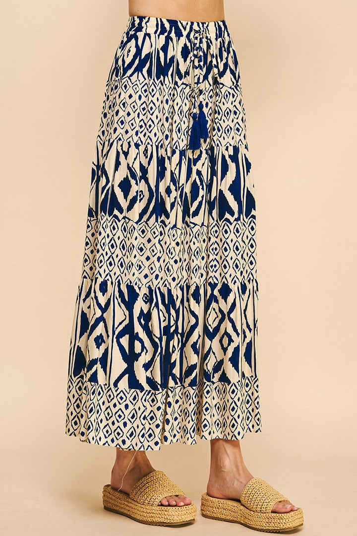 GEO PRINT TIER MAXI SKIRT