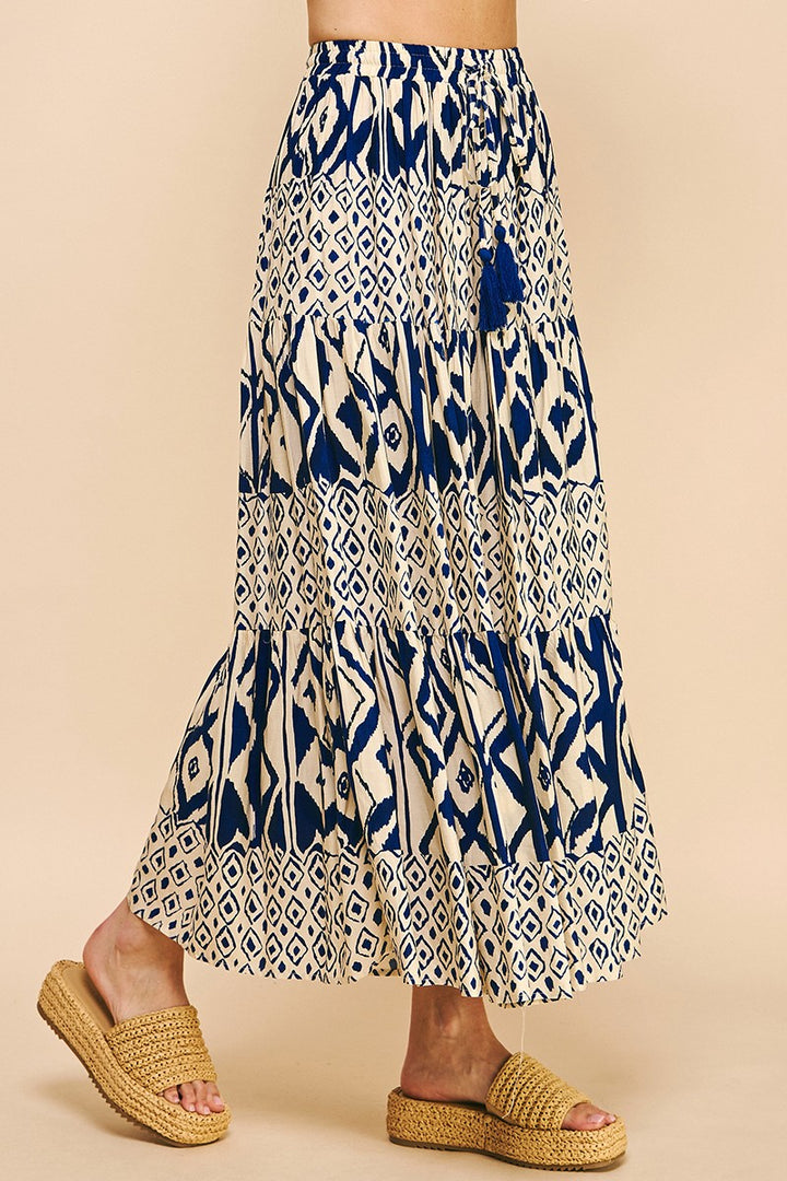 GEO PRINT TIER MAXI SKIRT