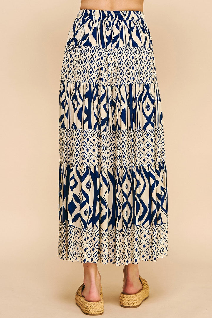 GEO PRINT TIER MAXI SKIRT