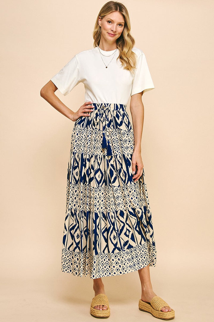 GEO PRINT TIER MAXI SKIRT