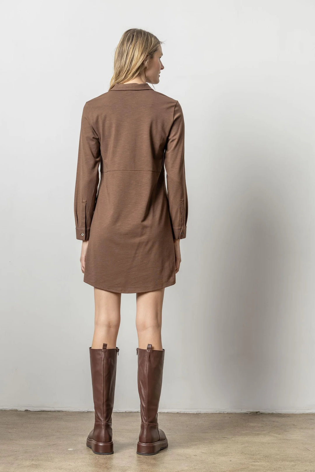 LONG SLEEVE SEAMED SHIRT DRESS