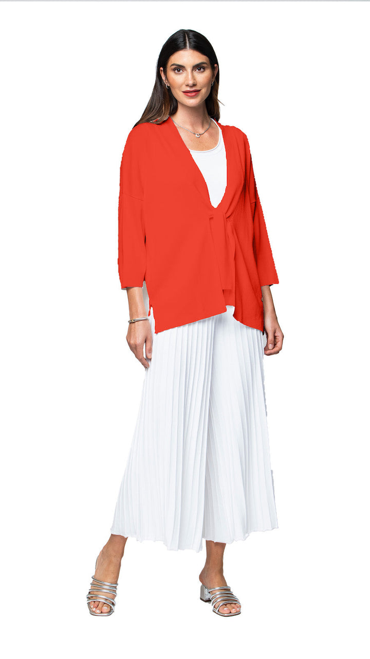 Malia Three-Quarter Sleeved Front-Tie Cardigan; Bright Orange