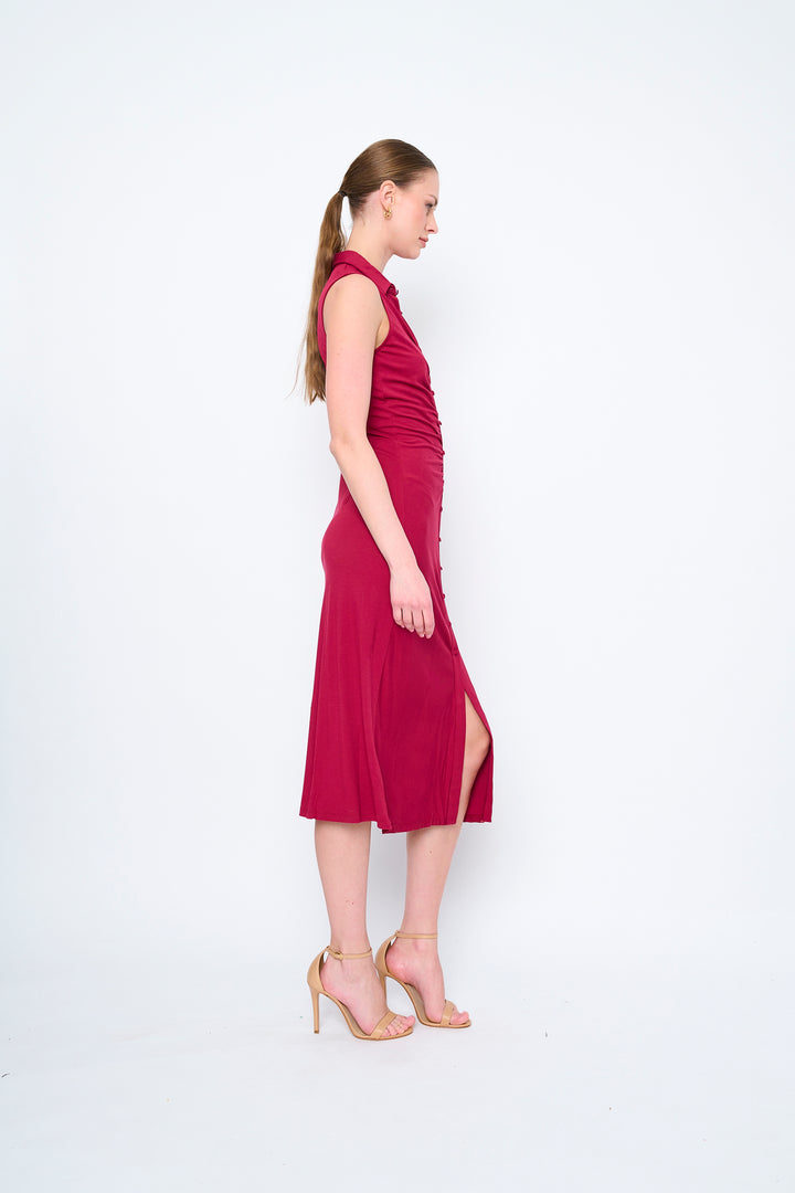 SLEEVELESS RUCHED MIDI DRESS