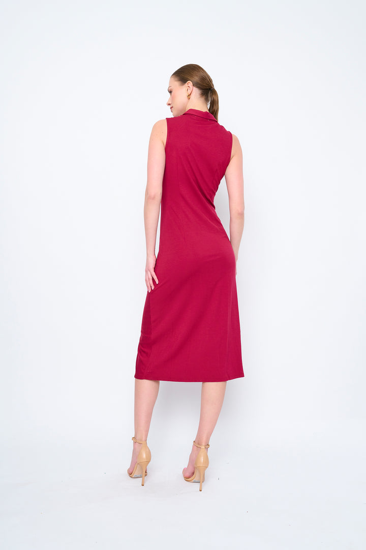 SLEEVELESS RUCHED MIDI DRESS