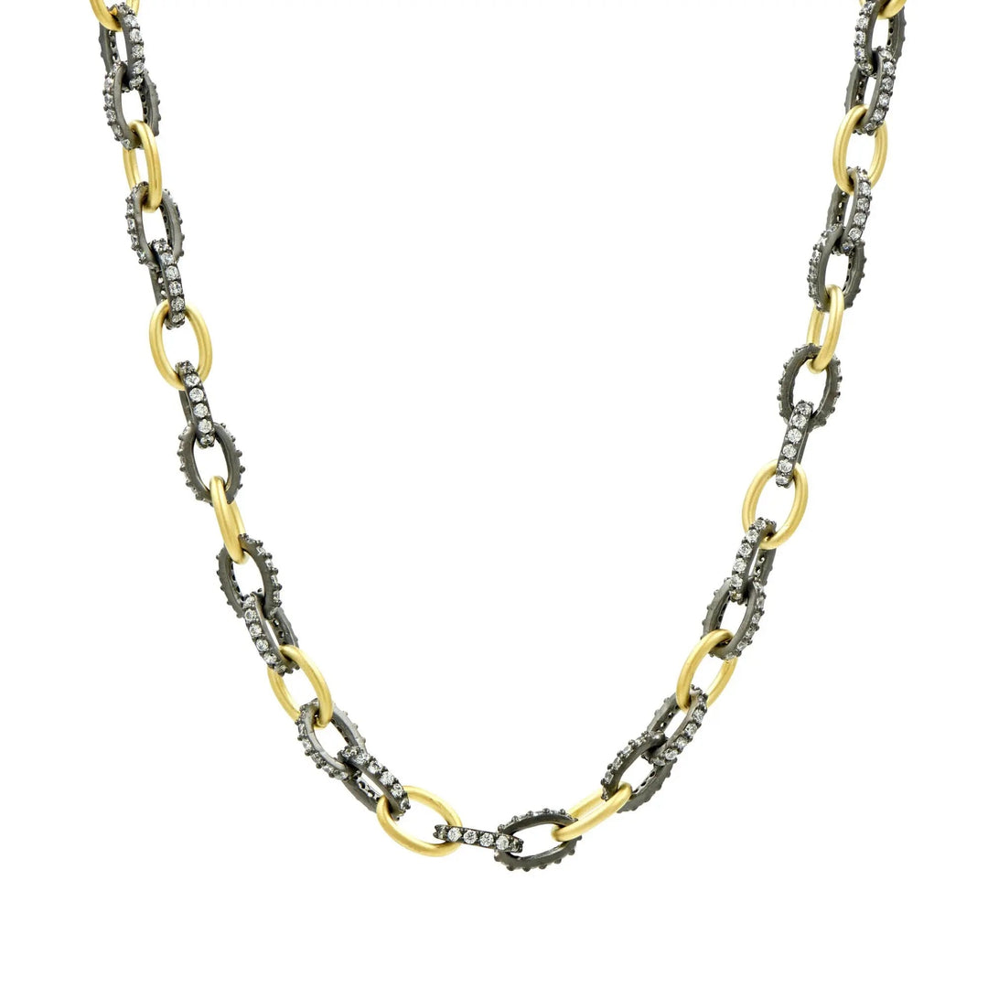 14KGoldandBlackGoldonSterlingSilver Alternating Chain Link Necklace Signature NECKLACE