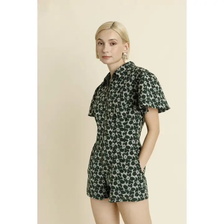 PLEATED TWILL ROMPER