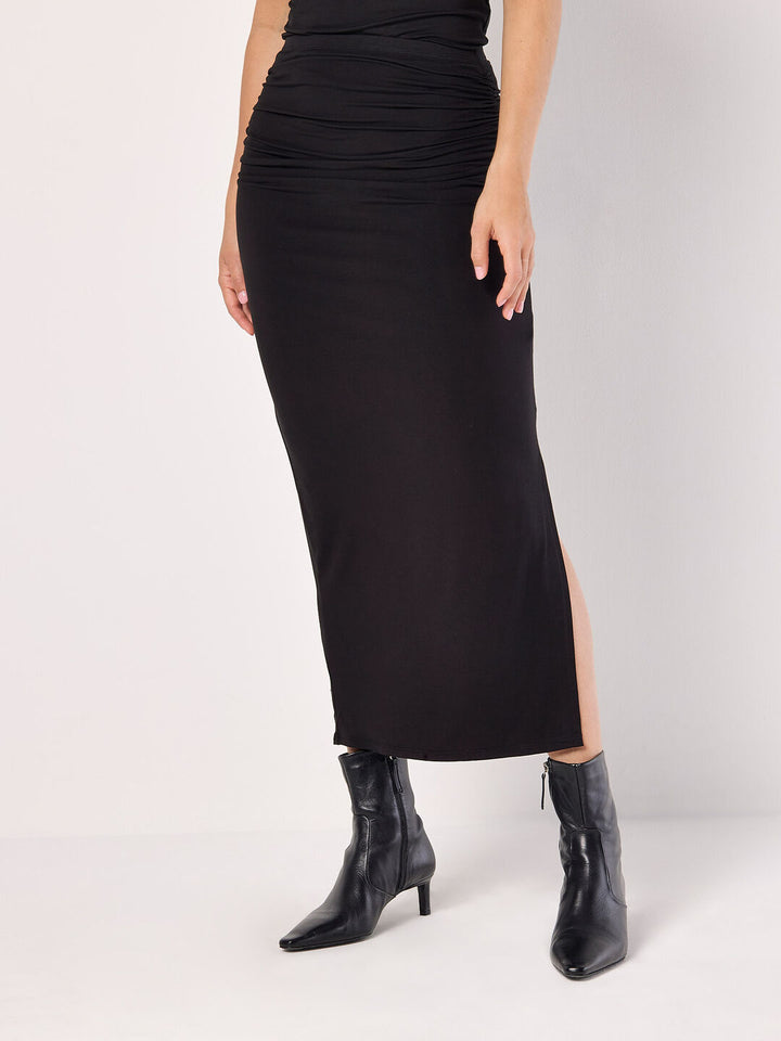 JERSEY RUCHED MIDI SKIRT