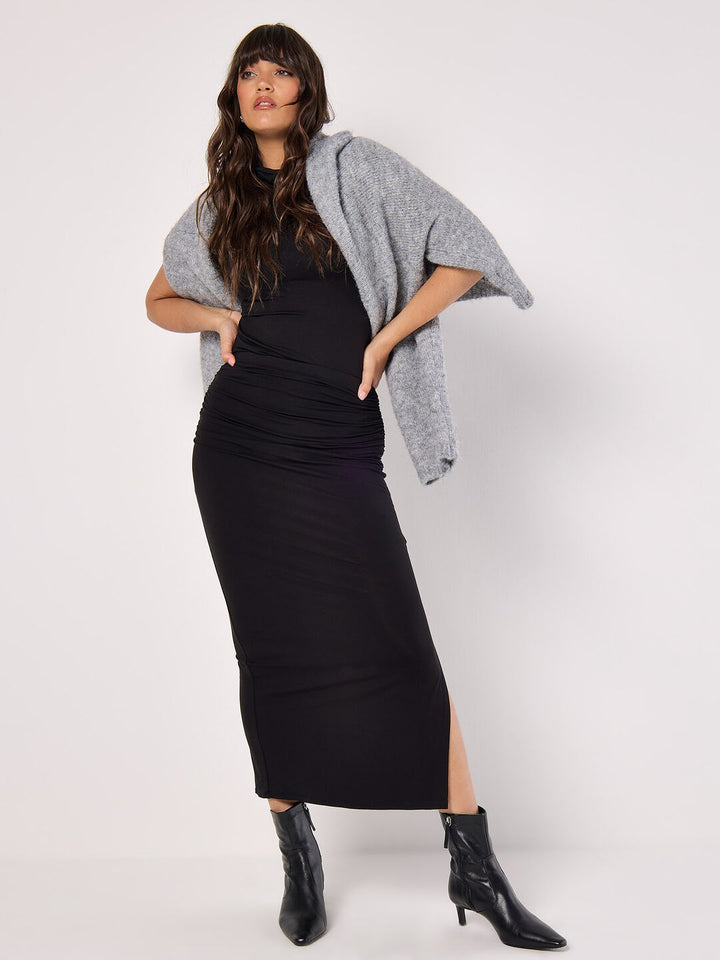 JERSEY RUCHED MIDI SKIRT