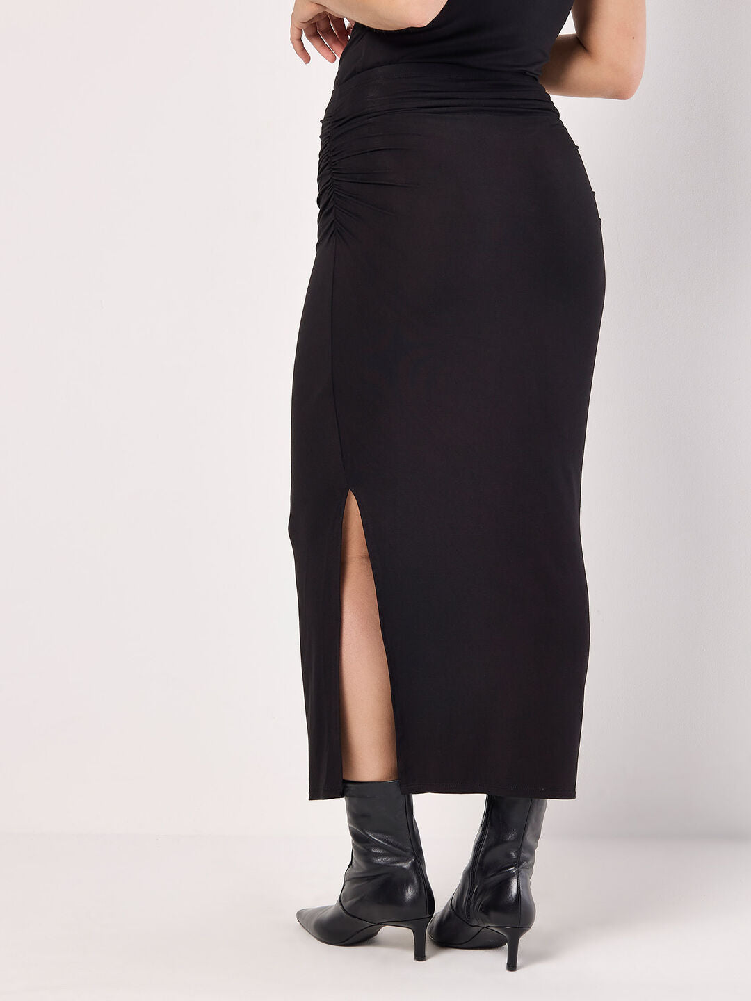 JERSEY RUCHED MIDI SKIRT