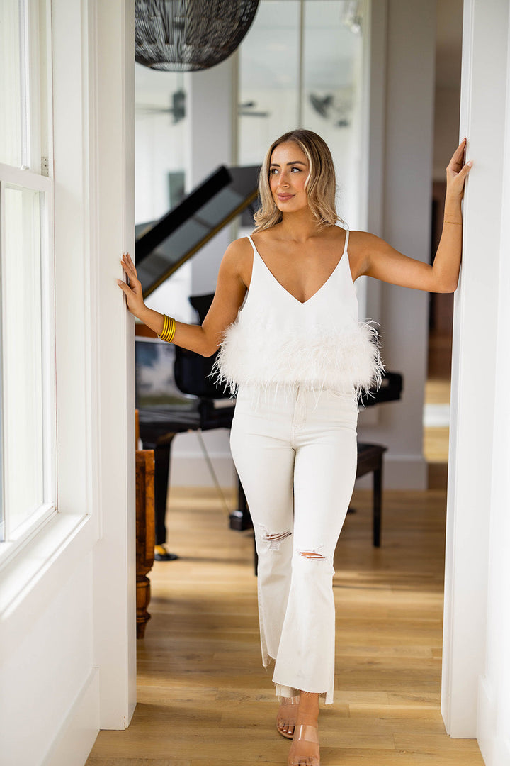 Reno Feather Tank Top - White