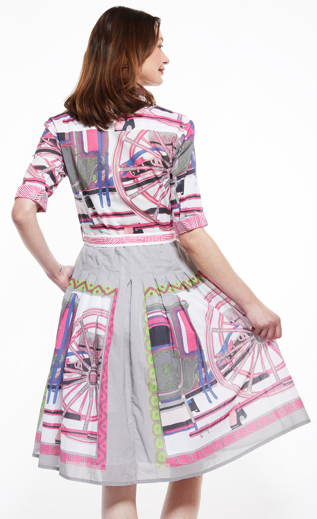 Mrs. Maisel Dress with Wheel Print in Greys And Pink