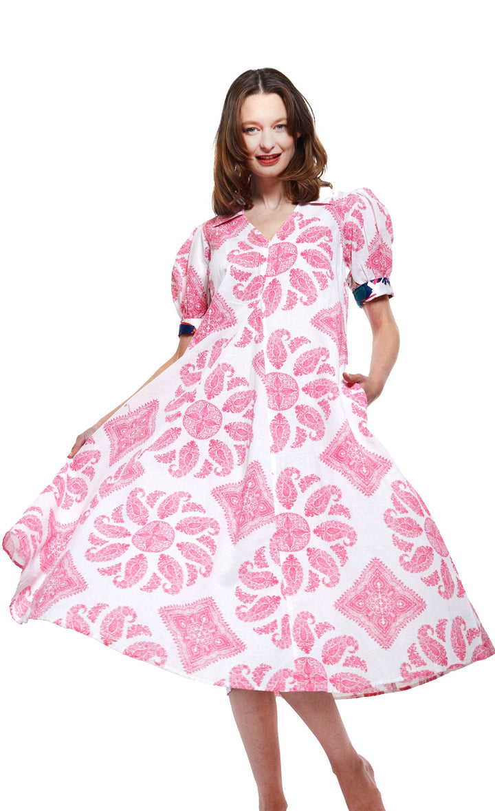 Montauk Dress in Pink And White Paisley