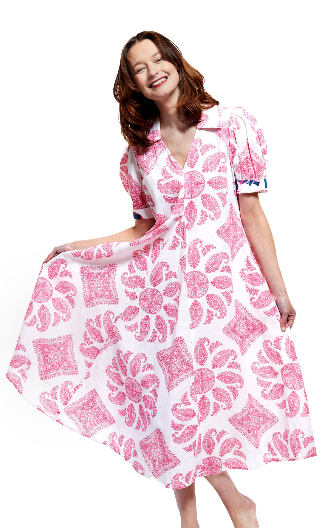 Montauk Dress in Pink And White Paisley