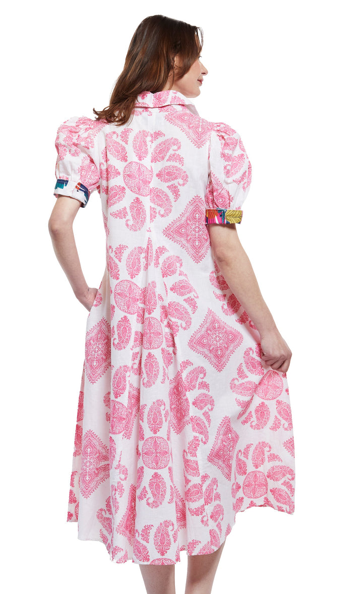 Montauk Dress in Pink And White Paisley