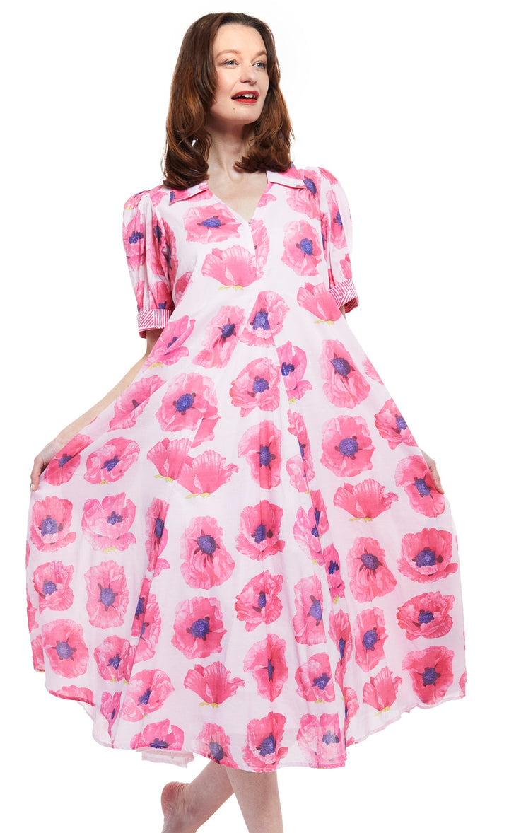 Montauk Dress in Pink with Poppy Print