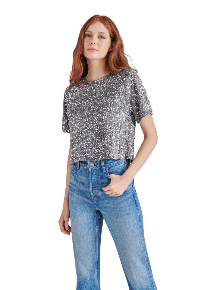 SEQUIN SHORT SLEEVE TOP