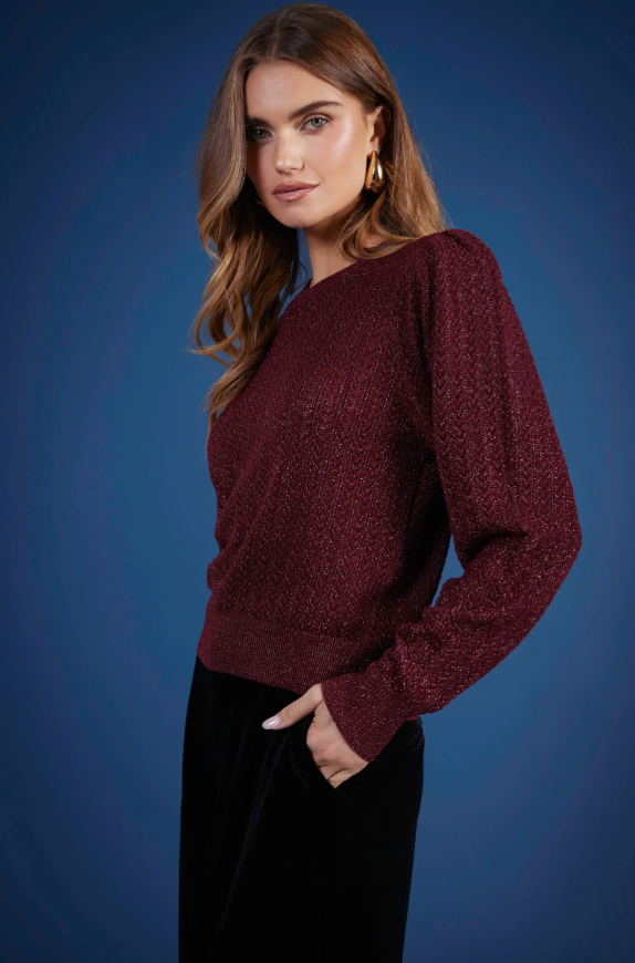 SIENNA PUFF SLEEVE METALIC SWEATER