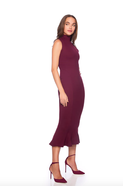 MOCK NECK TRUMPET MIDI DRESS