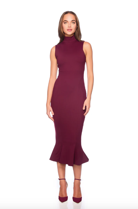 MOCK NECK TRUMPET MIDI DRESS