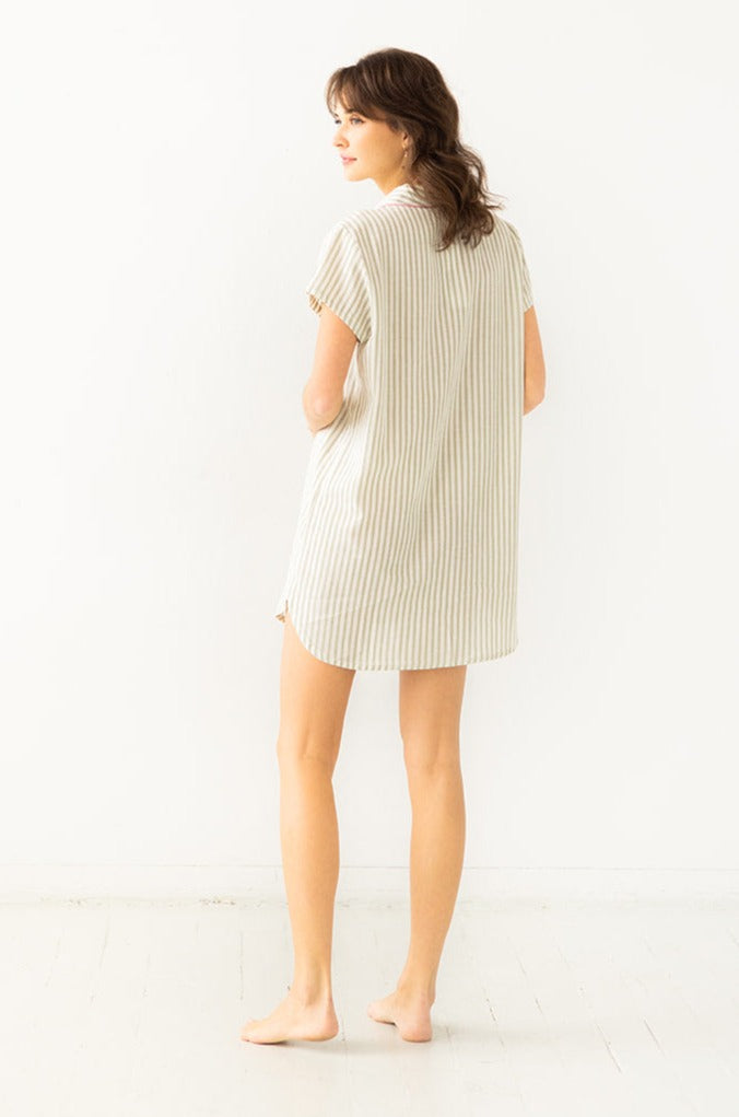 Shawl Collar Striped Boyfriend Shirt