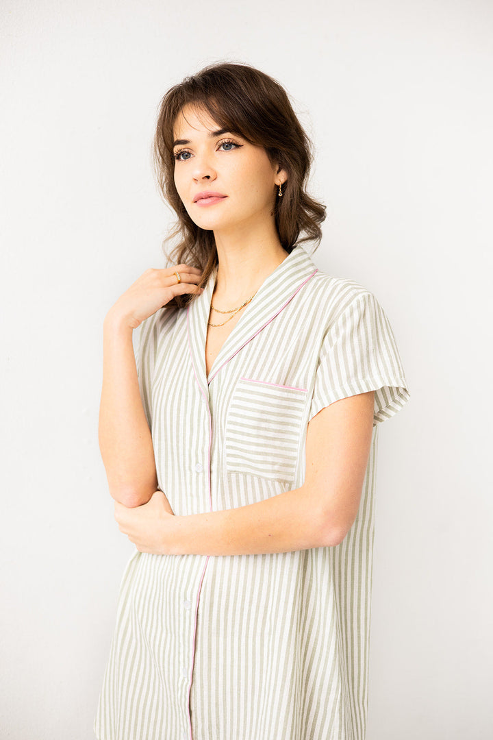 Shawl Collar Striped Boyfriend Shirt