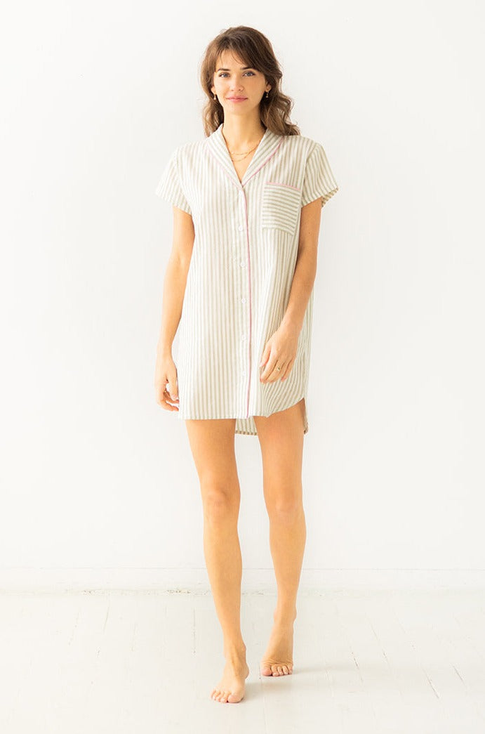 Shawl Collar Striped Boyfriend Shirt